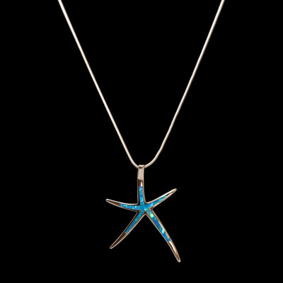 rhodium over sterling silver fiery opal starfish pendant necklace